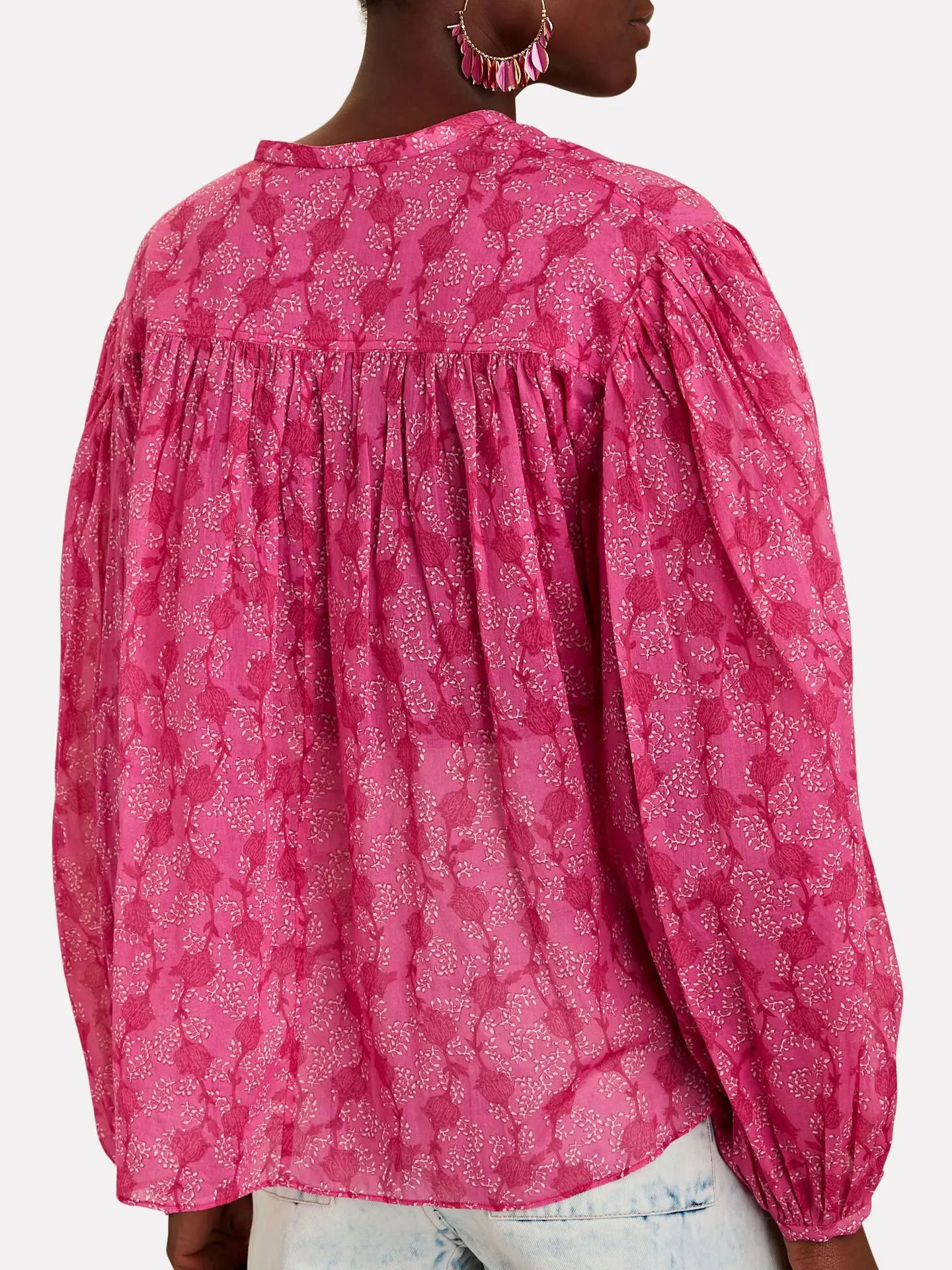 Spring Women Floral Print Shirt Vintage Single Breasted Long Lantern Sleeve Ladies O-neck Fashion Blouses 240315