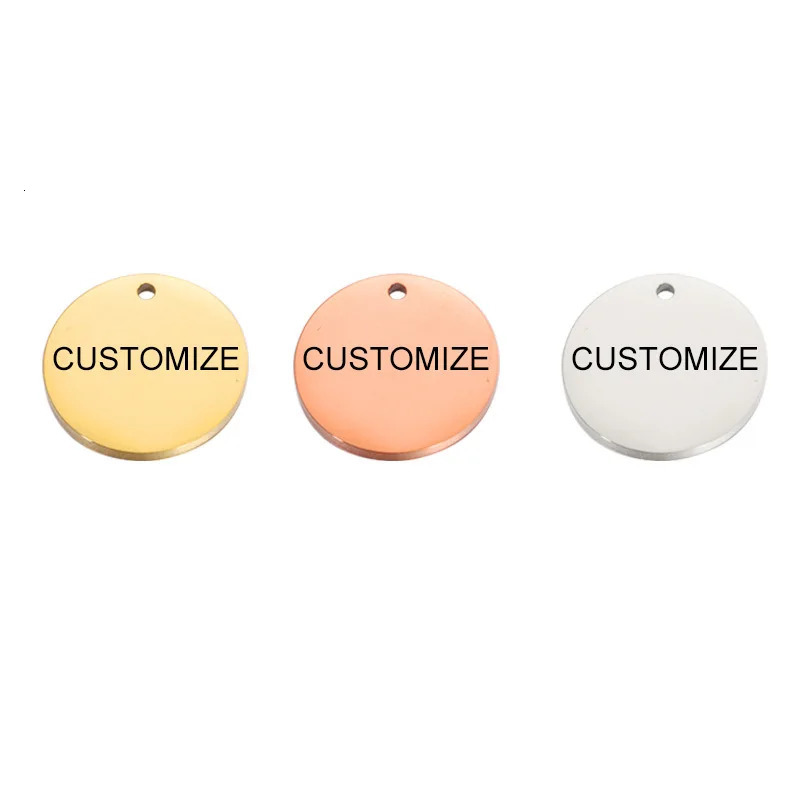 20pcs Custom Order Laser Engraved Stainless Steel Charms Personalized Round Disc Jewelry Tags Many Size 240309