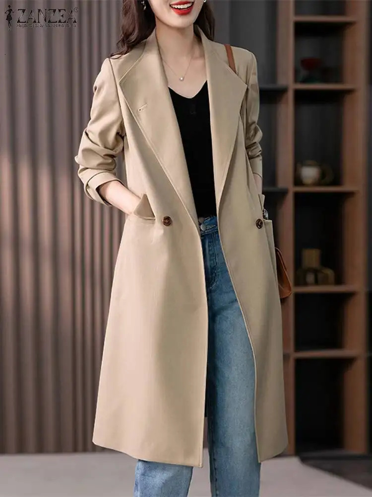 ZANZEA Fashion Work OL Blazer Woman Long Sleeve Lapel Neck Jackets Autumn Elegant Button Down Outwear Vintage Solid Coats 240318