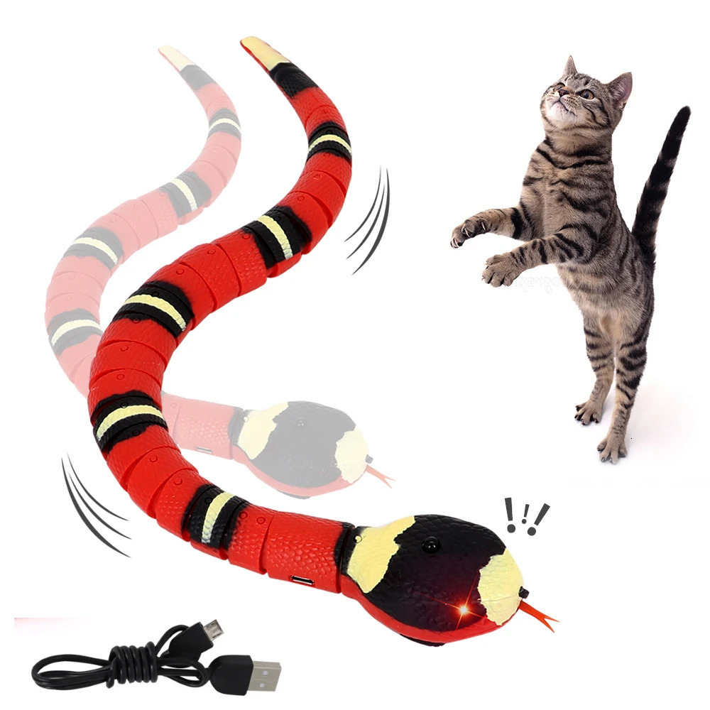 Smart Sensing Interactive Cat Toys Automatic Eletronic Snake Cat Teasering Play USB Rechargeable Kitten Toys for Cats Dogs Pet 240315