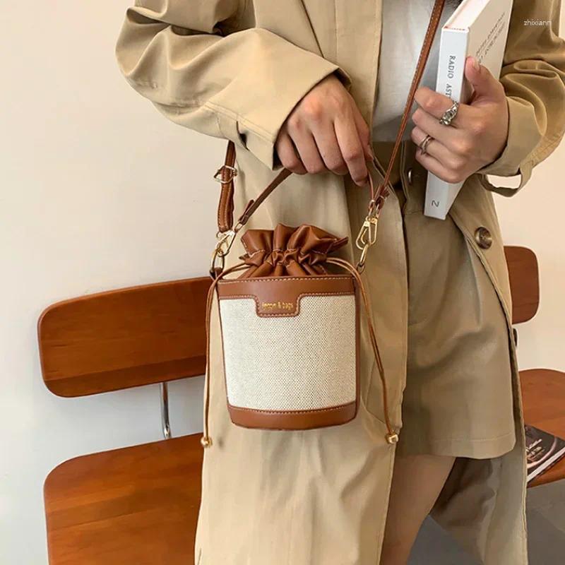 Free Shipping Totes Women Shoulder Bags Cylinder PU Leather Bucket Crossbody Bag Casual Drawstring Handbags Purse For Travel Shopping