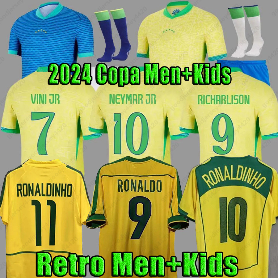 Brasil Soccer Jerseys 2024 Copa America Cup BraziLS Retro Shirt VINI JR RICHARLISON PELE 1998 2002 2004 Vintage NEYMAR Ronaldinho camisa de futebol brasil Kids kit