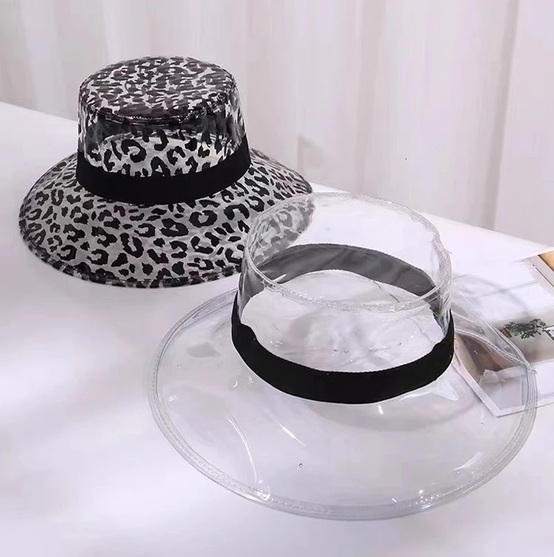 Y2K Transparent Womens Buckets PVC Hats Caps Girls Gorras Ladies Beach Sun Visor Waterproof Rain Hat Plastic Wide Brim Caps 240320