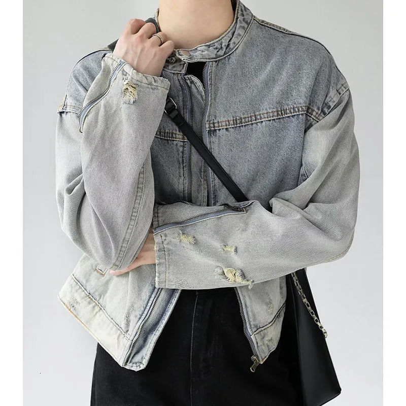Industry Wash Denim Jackets Man Woman Hip Hop Retro Loose Short Cowboy Coats Japanese Spring Autumn Unisex Zipper Bomber Outwear 240319
