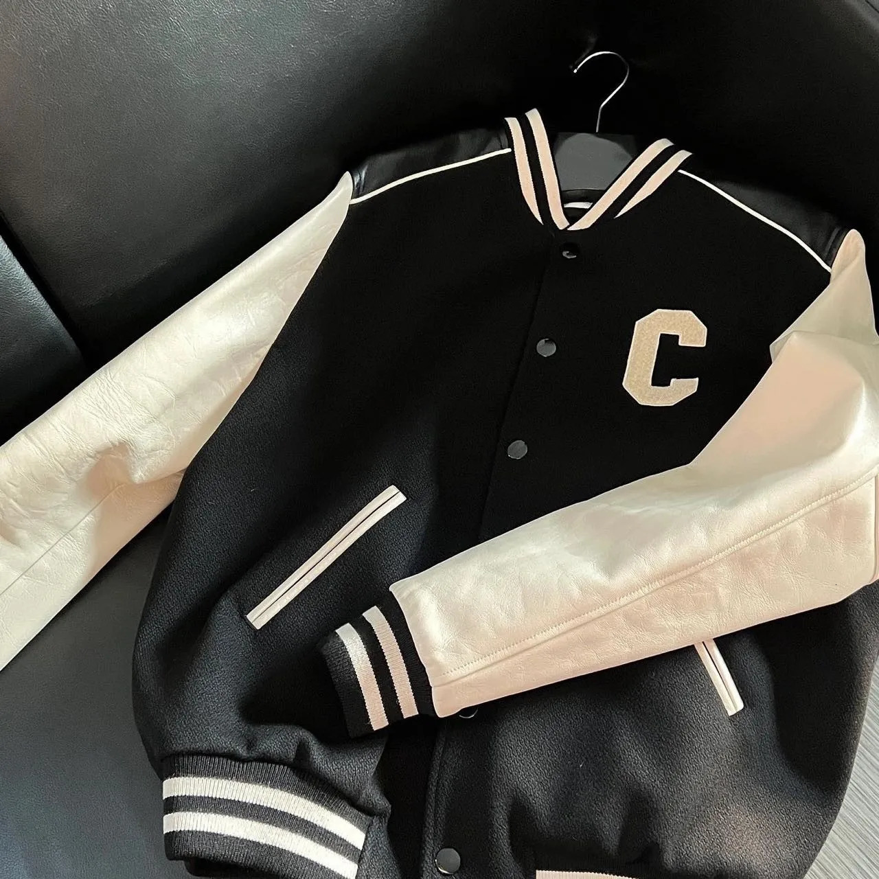 Teddy Leather Stitching Cword Wool Baseball Uniform Ce Home Letters Mens And Womens Highend Fashion Jacket 240320