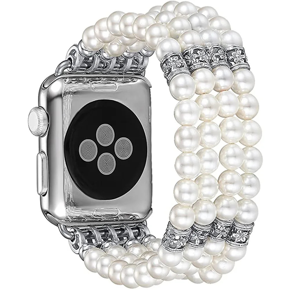 Fran-11bd Women Jewelry Stainless Steel Strap For Watch Band 7 4 3 Pearl Diamond Bracelet For iWatch Bands SE 6 5 38-44mm 240311