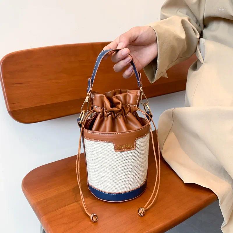 Free Shipping Totes Women Shoulder Bags Cylinder PU Leather Bucket Crossbody Bag Casual Drawstring Handbags Purse For Travel Shopping