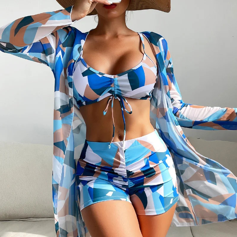 Summer Print Swimsuits Tankini Sets Female Swimwear Push Up For Beach Wear ThreePiece Bathing Suits Pool Womens Swimming Suit 240320