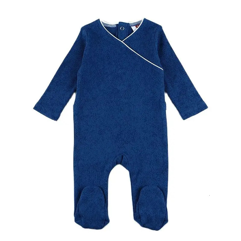 Baby romper and hat set kids clothes long sleeves rib cotton baby overall with footie autumnwinter demo wrap 240313