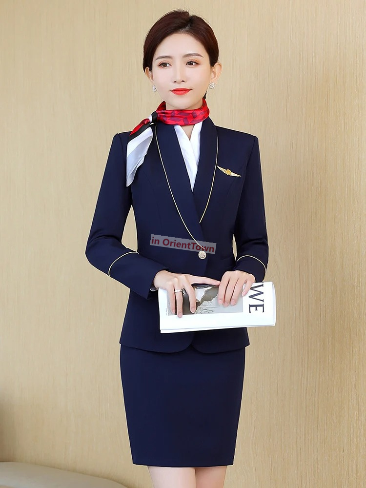 Women's Two Piece Pants Airport Hotel Front Desk Work Clothes Beautician High-Speed Rail Occupation Clothing China Southern Airlines Stewardess U