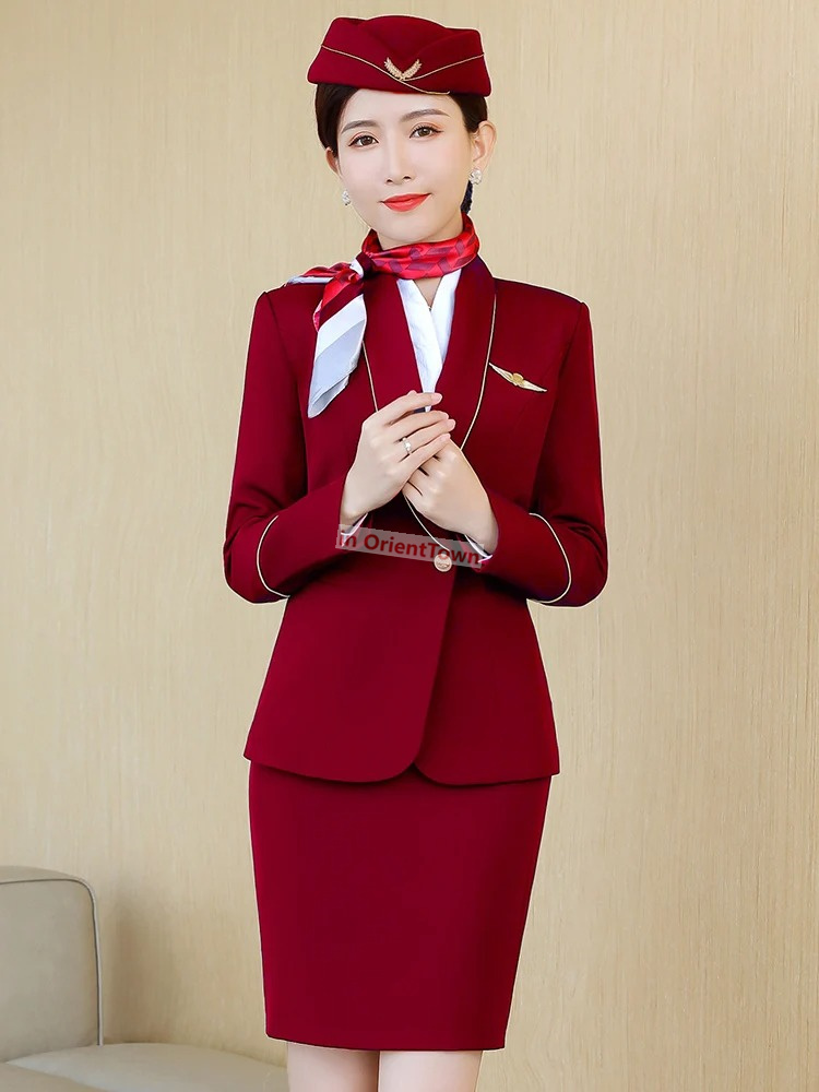 Women's Two Piece Pants Airport Hotel Front Desk Work Clothes Beautician High-Speed Rail Occupation Clothing China Southern Airlines Stewardess U