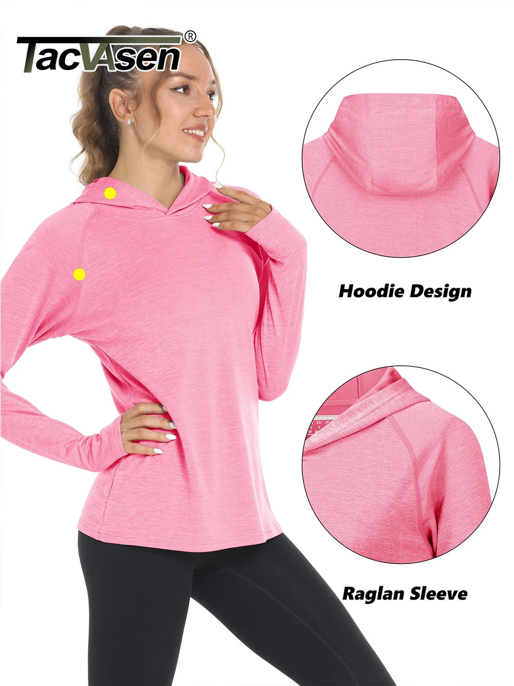 TACVASEN UPF50 Long Sleeve Hoodie Tshirts Womens SunUV Protection Outdoor Sports Pullover Casual Hooded Gym Fitness T shirts 240318