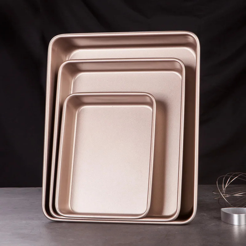 Thicken Carbon Steel Golden Baking Tray Nonstick Square Oven Cake Bread Pastry Pans Biscuits Bakeware Mold Kitchen Cooking Tools 240318