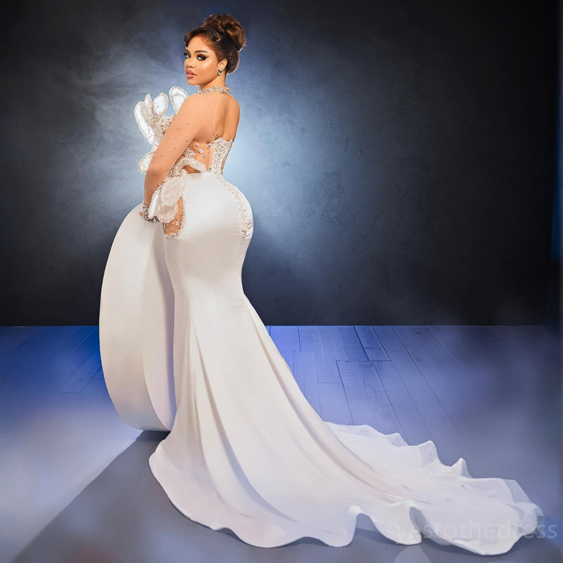 2024 Aso Ebi Prom Dresses for Black Women Mermaid Long Sleeves High Neck Illusion Rhinestones Promdress Evening DressesBirthday Party Dress Guest Gown