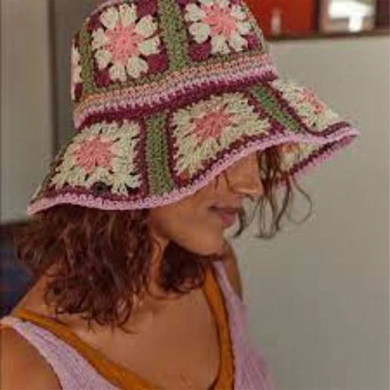 Colorful Straw Hats for Women Handmade Bucket Hat Spring Summer Sunshade Travel Cap Outdoor Shade Foldable Woven 240320