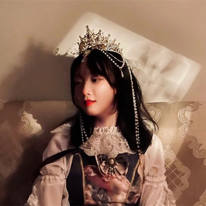 Church Angel Goddess Pearl Chain Hair Crown Cosplay Headdress Retro Lolita Virgin Halo Aperture Apollo Sun headband 240313