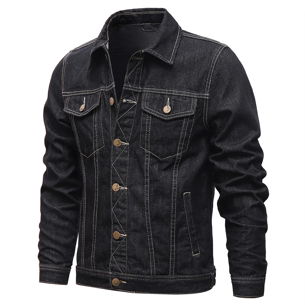 Men Denim Jackets Casual Solid Color Lapel Single Breasted Blue Jeans Jacket Men Spring Autumn Slim Fit Cotton Outwear Jackets 240319