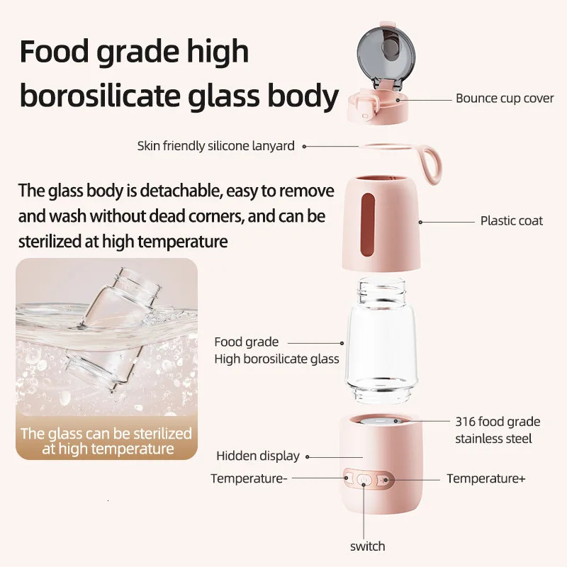 Electric Instant Baby Water Warmer USB Quick Charge 316 Food Grade Glass Outdoor Travel Portable Milk Bottle Night 240322