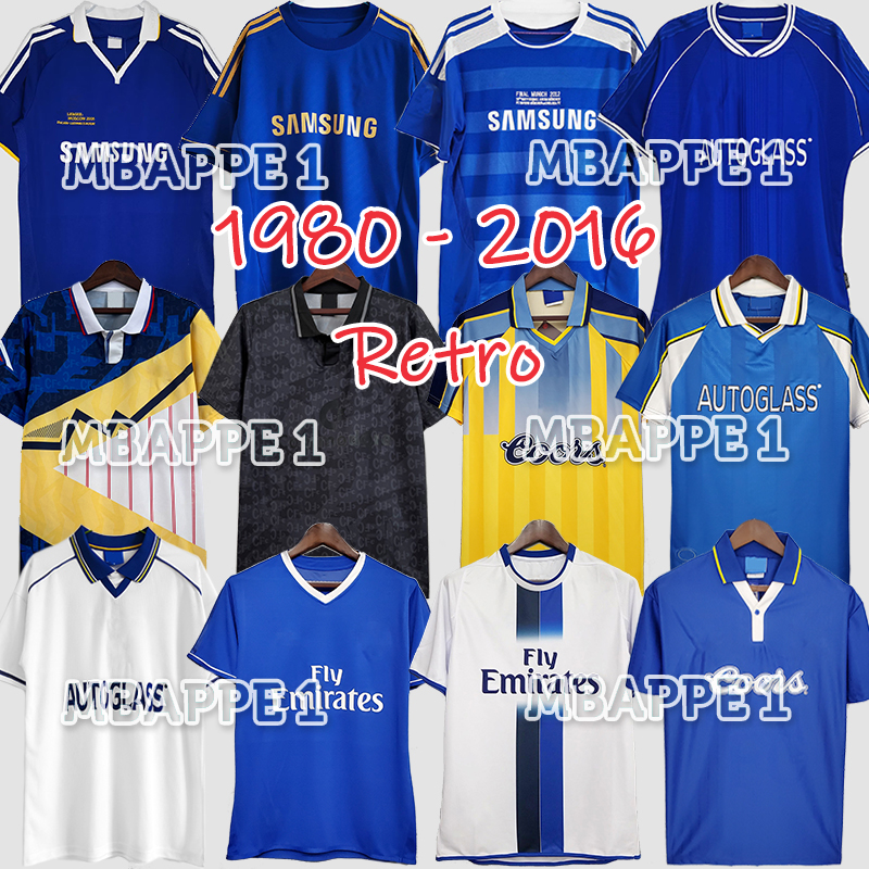 HAZARD Retro Soccer Jerseys 1981 83 85 87 89 Lampard Torres Drogba 1990 95 97 99 Football Shirt GULLIT Oscar Mata Hughes Vialli Terry AWAY ZOLA 00 01 03 05 06 07 08 11 12 13 14