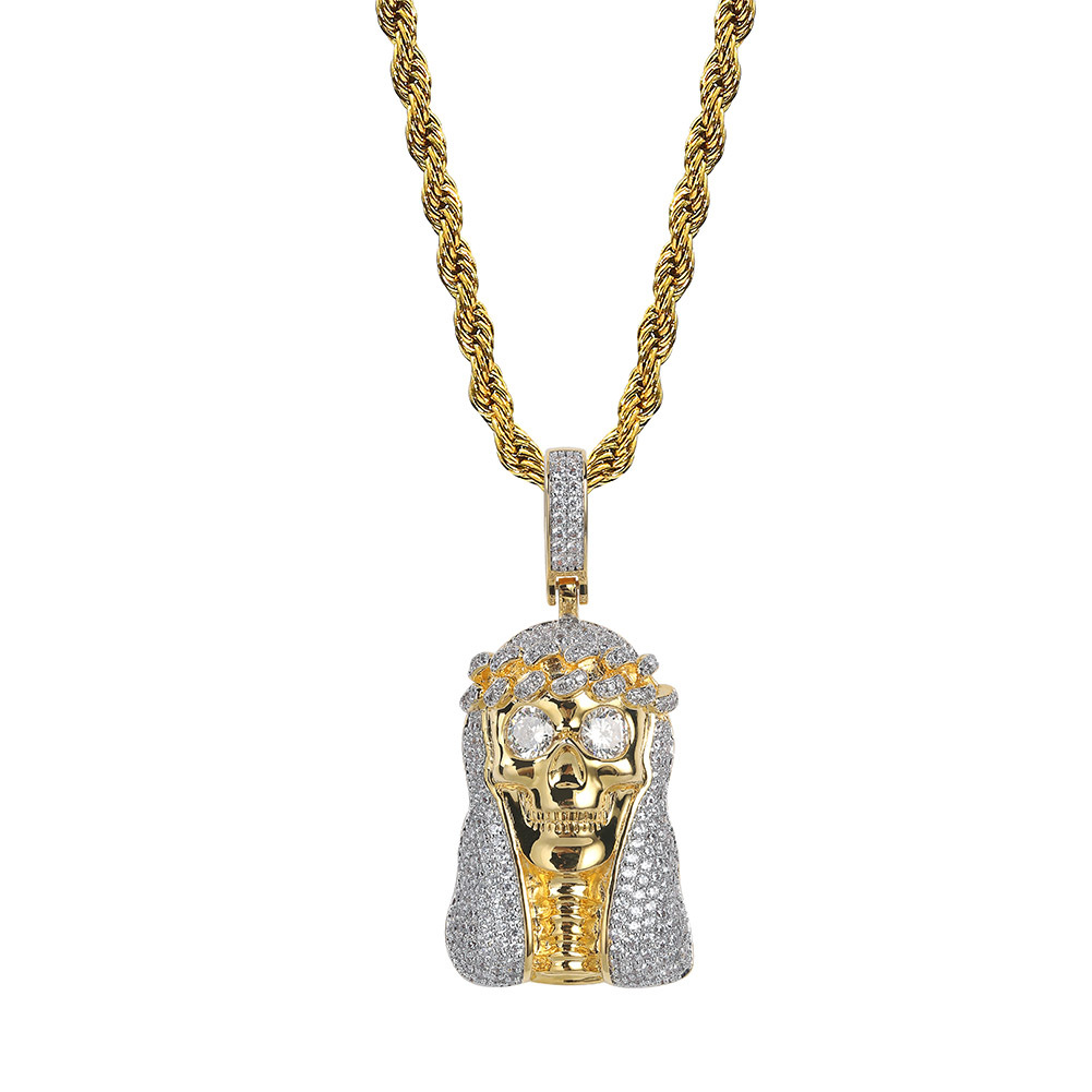 Hip Hop Gold Skull Pendant Necklace 18K Gold Plated TopBling Full Zircon Cool Men Rap Jewelry