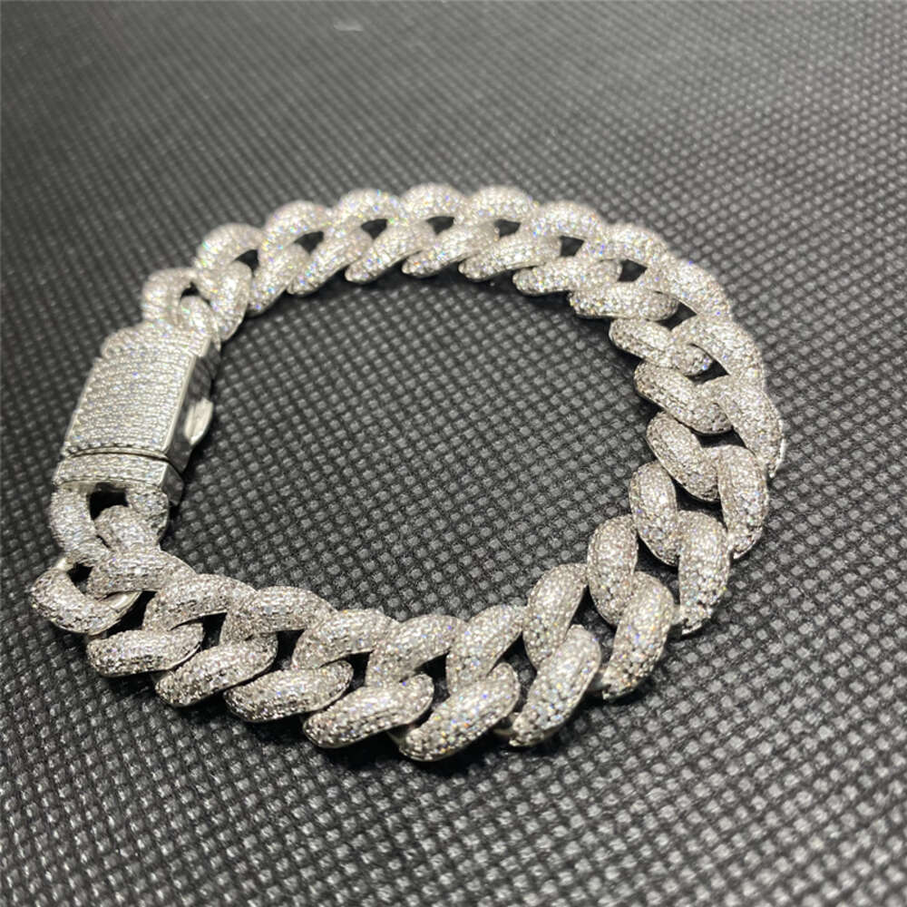 Wholesale Hip Hop Jewelry Vvs1 Iced Out Link Sier 18mm Dia Moissanite Cuban Chain Bracelet