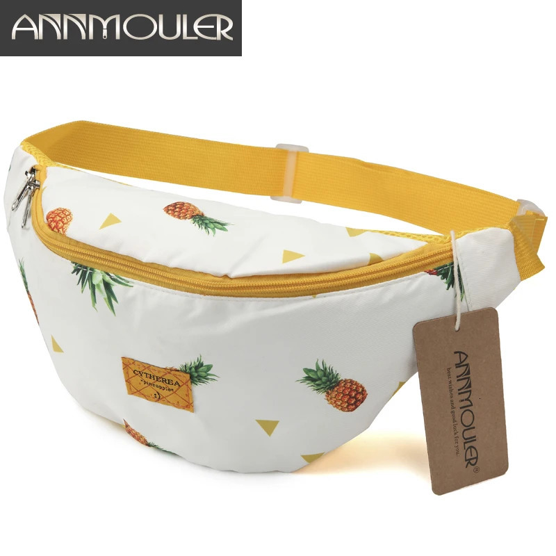 2025 NEW Annmouler Large Capacity Women Waist Cotton Fabric Fanny Pac Pineapple Printed Chest Zipper Phone Belt Hip Bag 240311 zhanyishengli