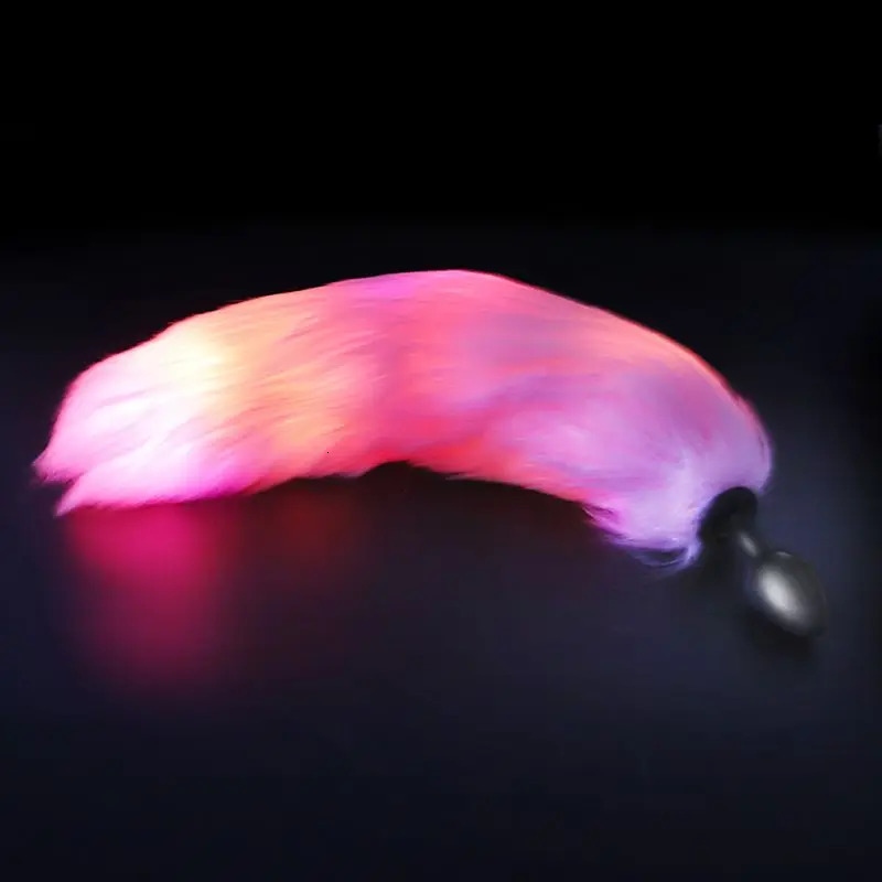 LED Light Anal Butt Plug Silicone Insert Stopper Smooth Anus Adult Sex Toy Game Cosplay with Faux Fox Tail 240312