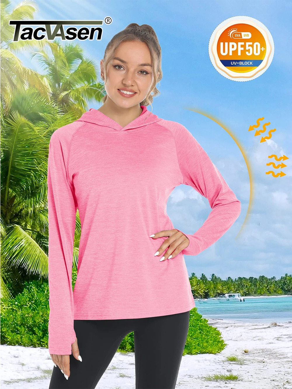 TACVASEN UPF50 Long Sleeve Hoodie Tshirts Womens SunUV Protection Outdoor Sports Pullover Casual Hooded Gym Fitness T shirts 240318