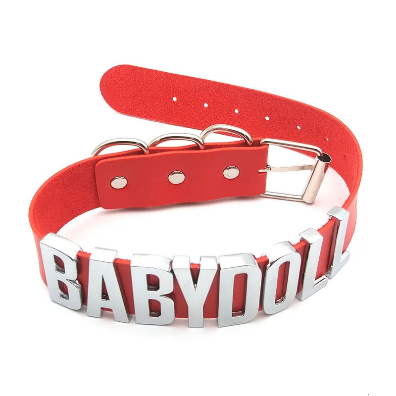Goth Big Babydoll Letter Necklace PU Leather Wide Choker Collar For Women Mens Fashion Party Sexy Jewelry Gifts Custom Name DIY 240315