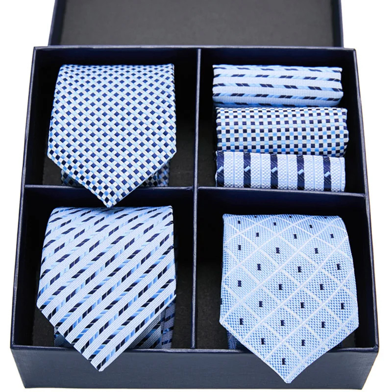 Gift box packing Silk Ties For Men Novelty Hanky Set 3 Styles Mens Tie Formal Red Cravat for Wedding Business Necktie 240323