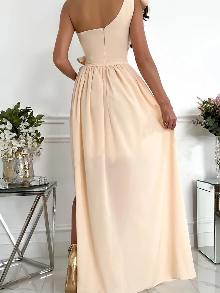 Midi Dresses Elegant Womens Long Dress Summer Sexy Sleeveless Ruffle Hem Split Party Dress S-XXL Womens Chiffon Short 240319