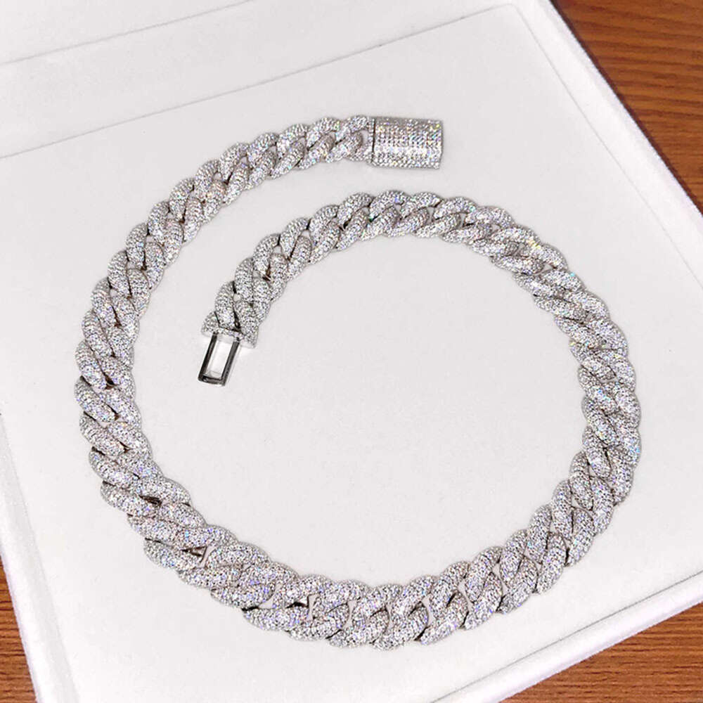 S925 Sterling Silver d Color Vvs1 Moissanite Necklace Fashion European and American Hip Hop 15mm Cuban Chain