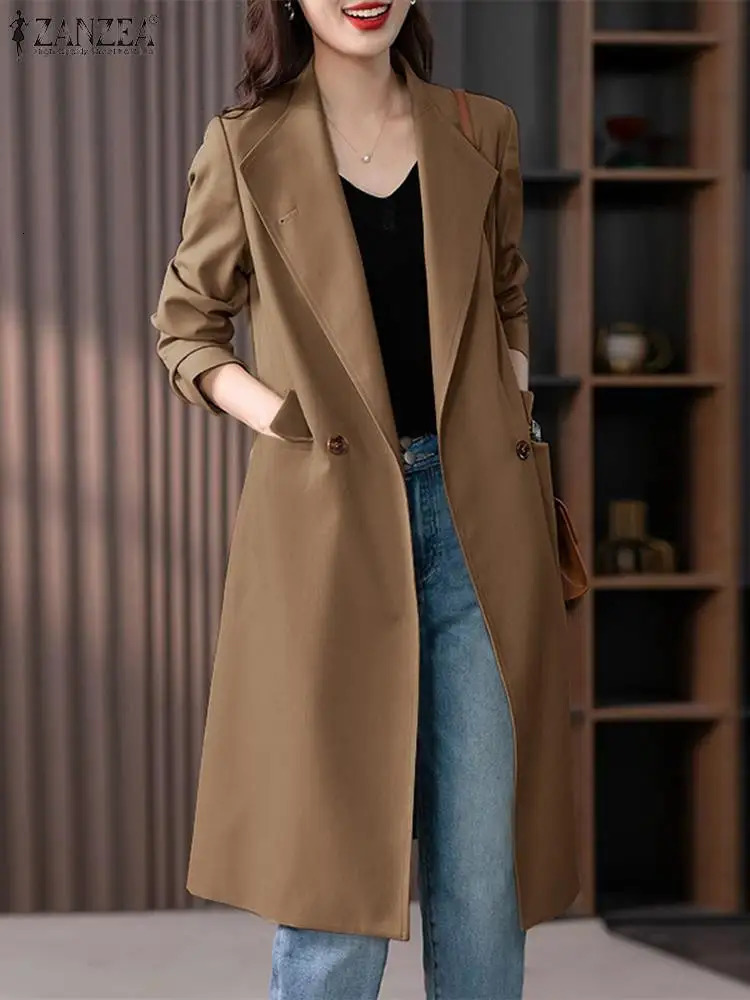 ZANZEA Fashion Work OL Blazer Woman Long Sleeve Lapel Neck Jackets Autumn Elegant Button Down Outwear Vintage Solid Coats 240318