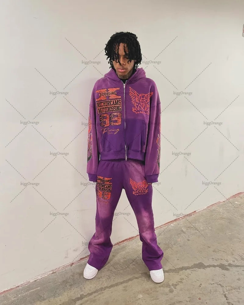 European and American Fashion Casual Oversized Hoodie Men Y2k Retro Anime Print Jacket Gothic Harajuku Zipper Sweatshirt 240321