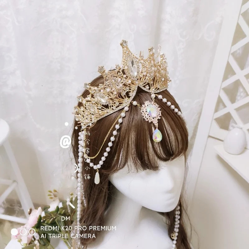 Church Angel Goddess Pearl Chain Hair Crown Cosplay Headdress Retro Lolita Virgin Halo Aperture Apollo Sun headband 240313