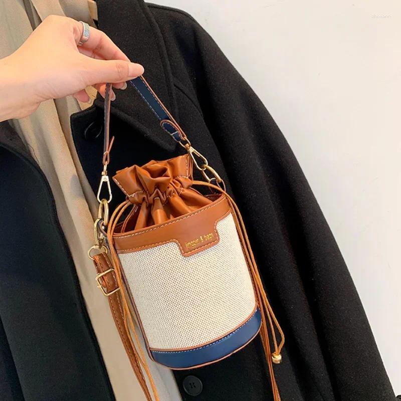 Free Shipping Totes Women Shoulder Bags Cylinder PU Leather Bucket Crossbody Bag Casual Drawstring Handbags Purse For Travel Shopping