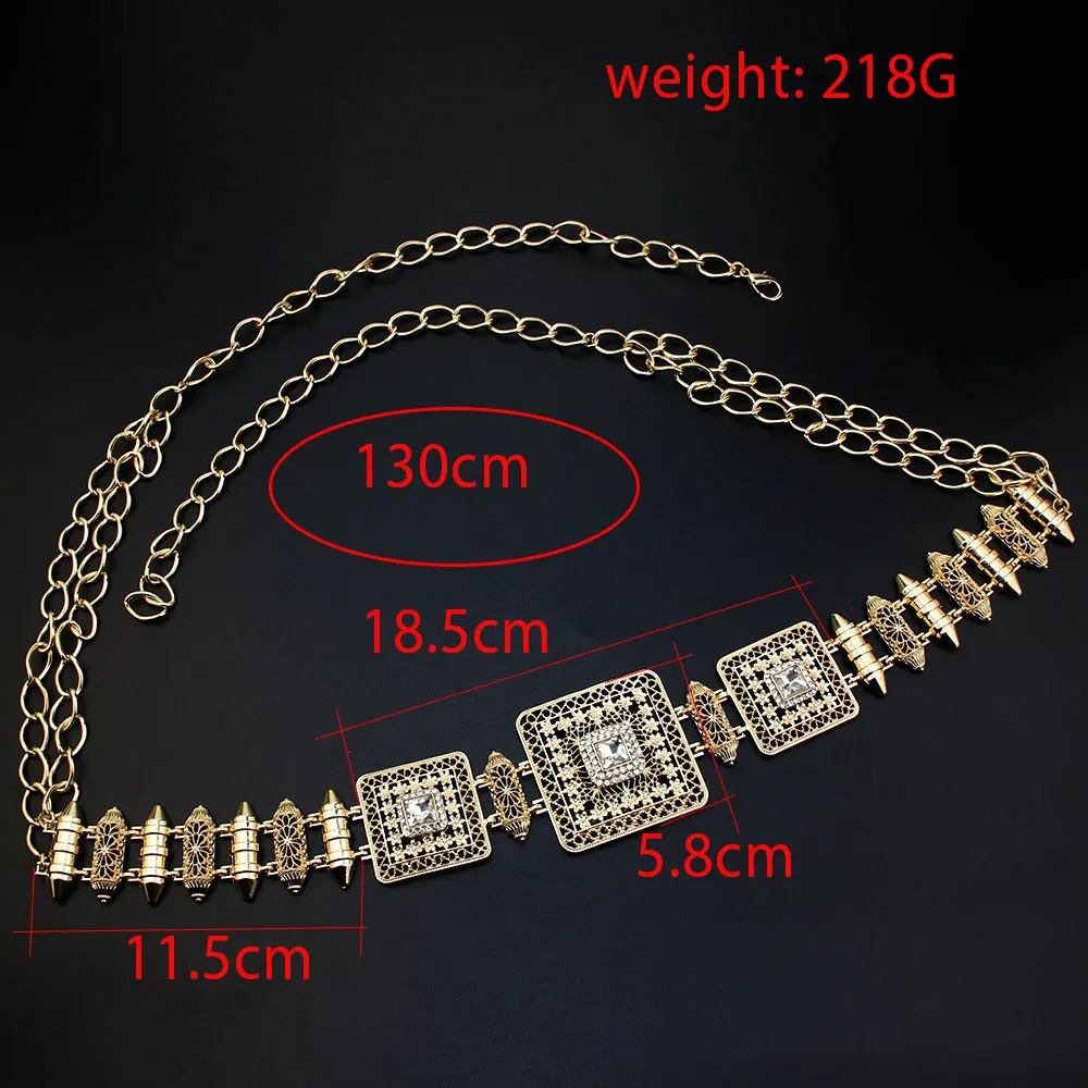 Sunspicems Chic Morocco Caftan Waist Belt Chain Gold Color Arabic Women Dress Body Bride Jewelry Adjustable Length 240311