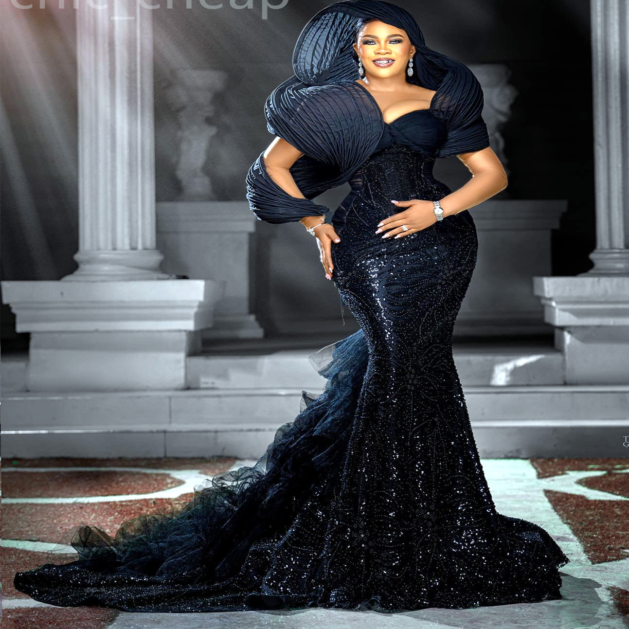 2024 Aso Ebi Stylish Black Mermaid Prom Dress Sequined Lace Evening Formal Party Second Reception 50th Birthday Engagement Gowns Dresses Robe De Soire