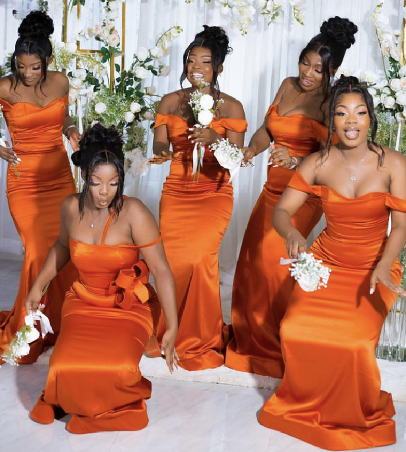 Orange Bridesmaid Dresses Elegant Off Shoulders Or Length Mermaid Maid Of Honor With Lace Up Back Wedding Party Gowns 2024 Newest 6660311