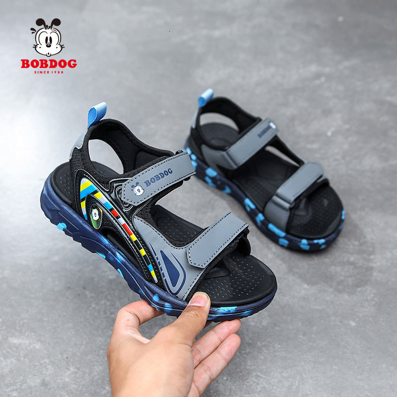 Apakowa Boys Genuine Leather Sandals Kids Open Toe Flat Shoes for Toddler Boys Summer Orthopedic Beach Sandals with Arch Support 210226