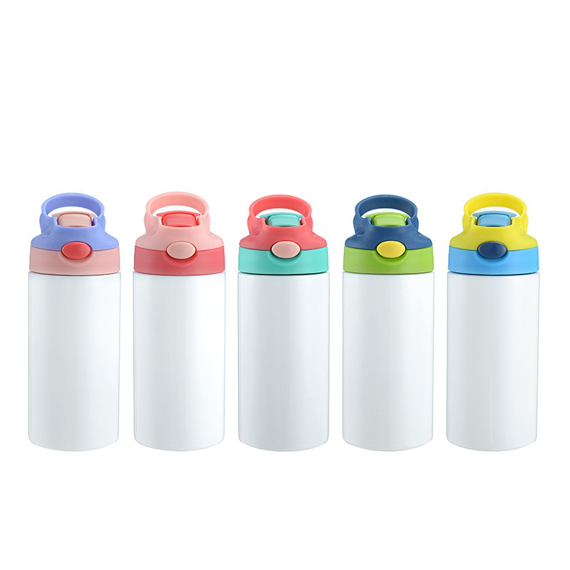 12oz 20oz Sublimation kids Children Water Bottle 350ml blank white Sippy Cup with flip lid straw Portable Stainless Steel Drinking tumbler for student