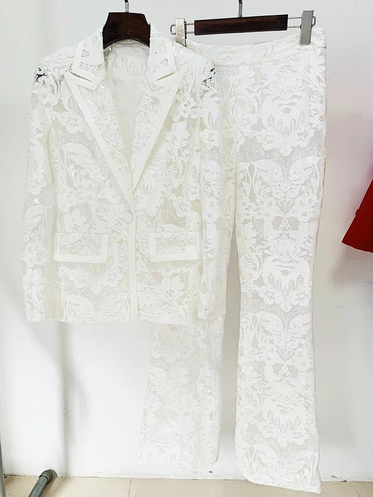 Womens Two Piece Pants Handmade Mesh Embroidered Sequin Set White Designer Suit Coat And Pieces Blazer Punk AAA Discount for in-store purchases