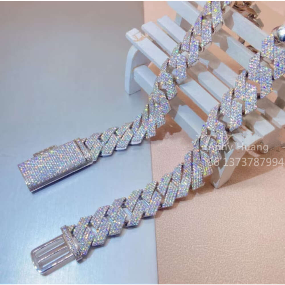 Luxury Newest 10k 14k 18k Solid Gold Iced Out 14mm Vvs Moissanite Diamond Cuban Link Chains Necklace Hip Hop Mens Jewelry