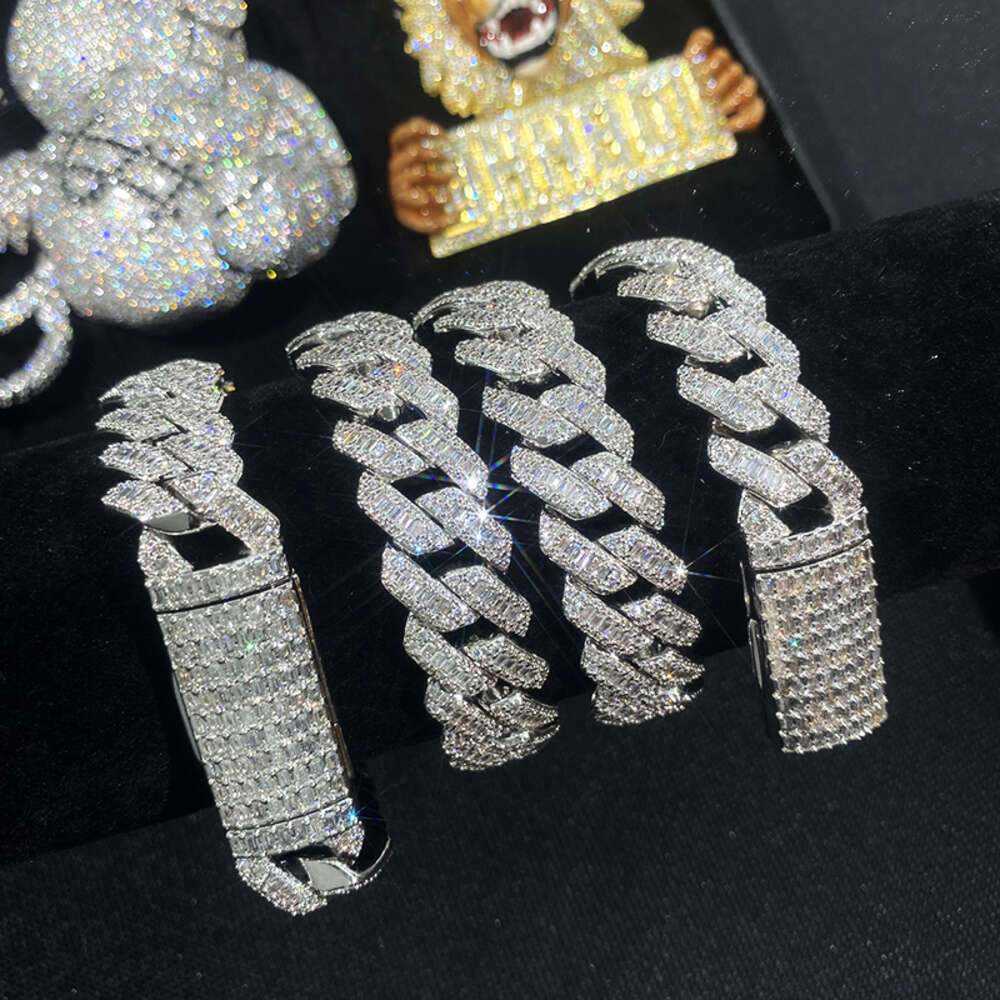 Rapper Popular Design Baguette Diamond Bracelet S925 Moissanite Jewelry Set Luxury Cuban Chain Cuban Link Chain Necklace
