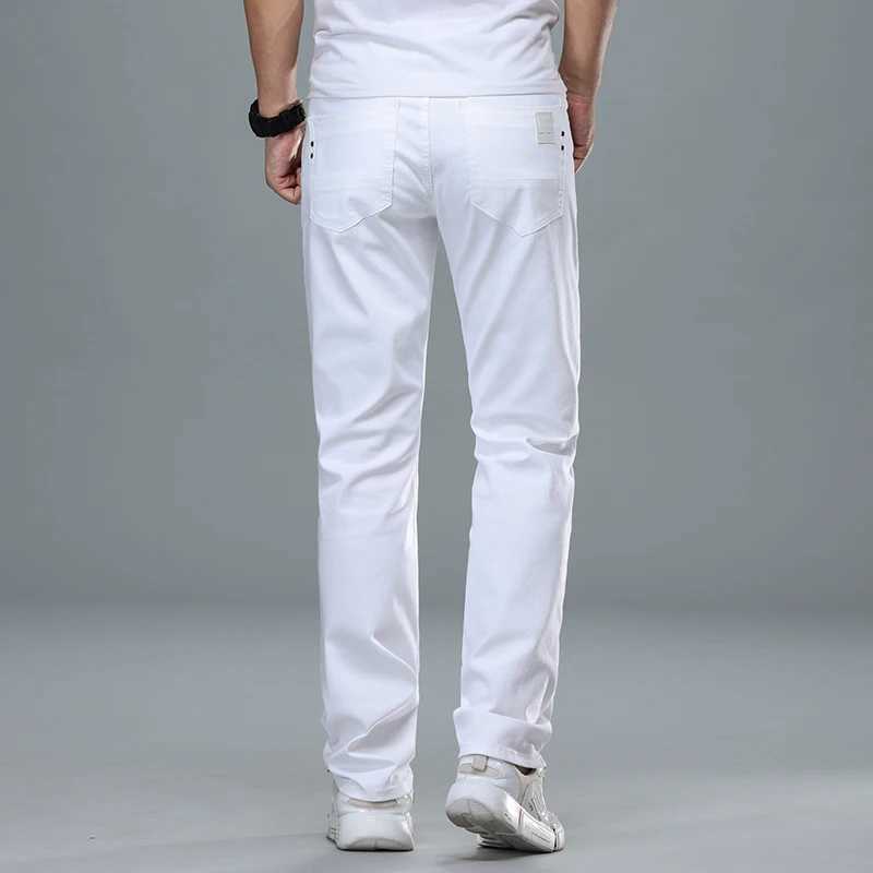 Men's Jeans Fashionable street clothing soft white denim mens bag jeans ultra-thin fitting pants classic business work casual simple jeans mensL2