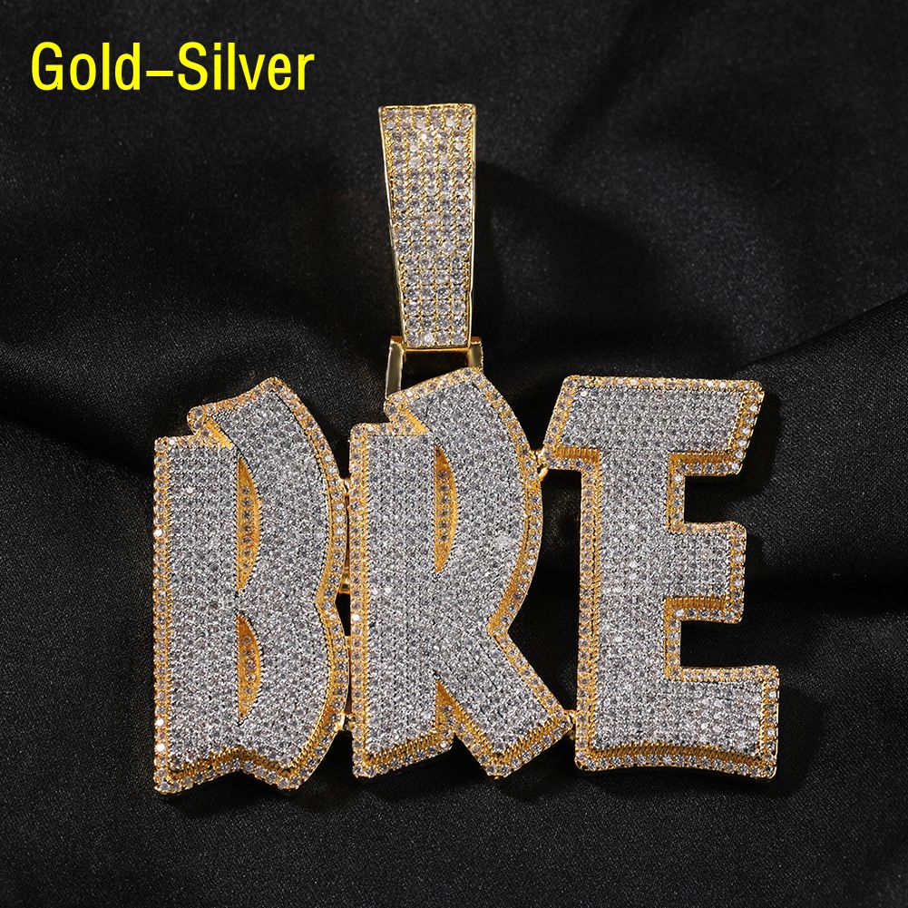 Hip Hop Gold Silver Color A-Z Letters Pendant Mens Necklace Full Zircon Jewelry