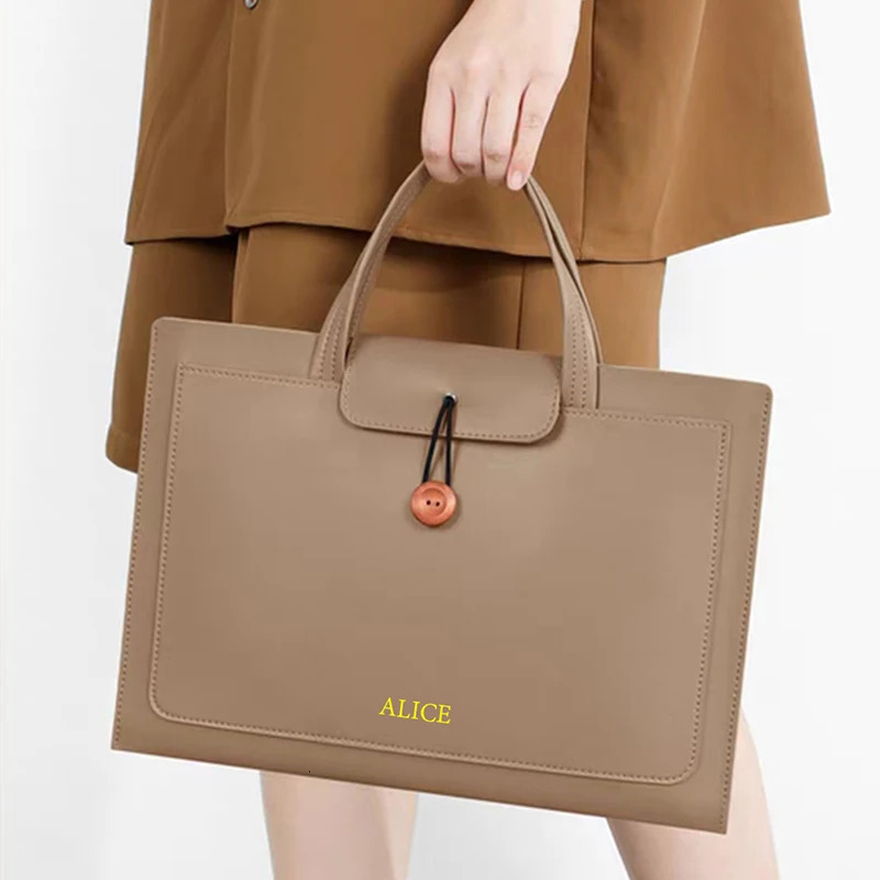 Custom Initials Envelope Laptop Bag Business Leather Student Tablet Computer Portable Waterproof Official Briefcase Handbag 240320