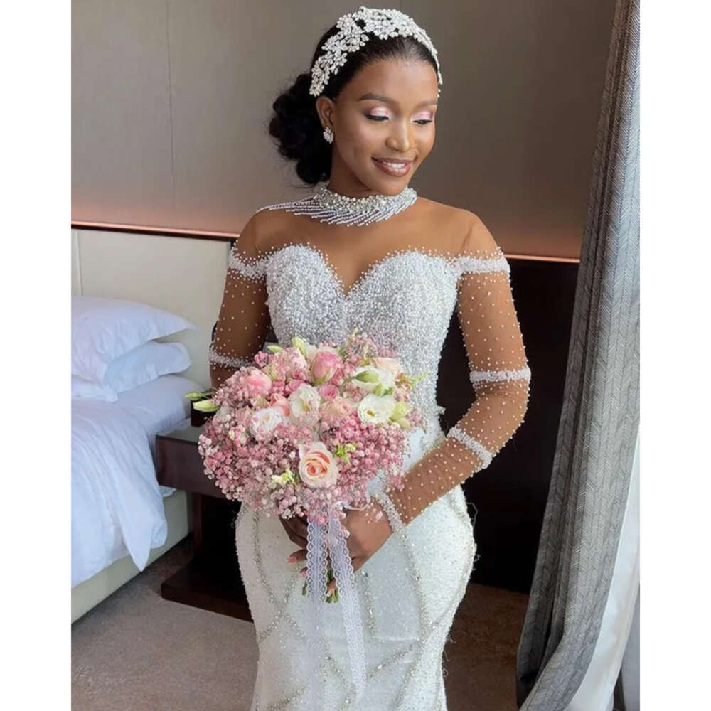 Arabic Ebi Oct Aso Plus Luxurious Mermaid Wedding Dress Crystals Beaded Sexy Bridal Gowns Dresses ZJ Es