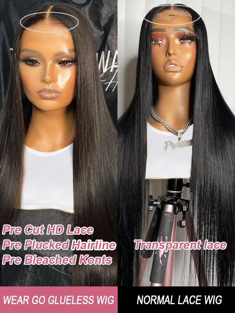 Glueless Wig Human Hair Ready To Straight Front Closure Bleached Konts Preplucked Hairline Wear And Go Pre Cut Lace