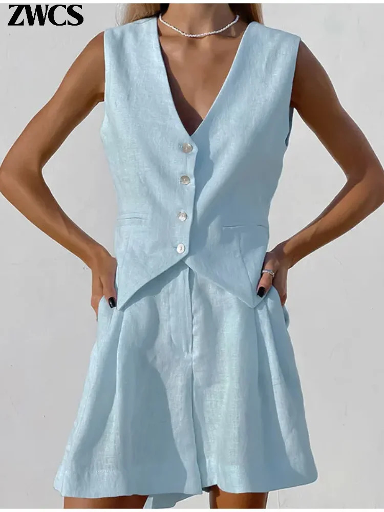Clearance Print Single Breasted Vest Shorts Suit Women Sleeveless Buttons Top Short Pants Set Summer Lady Casual Outfits 240311